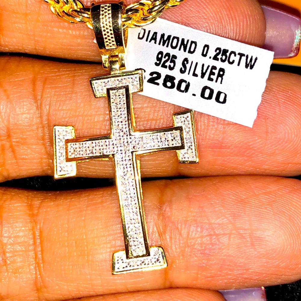Certified real diamond cross pendant charm NOT CZ!